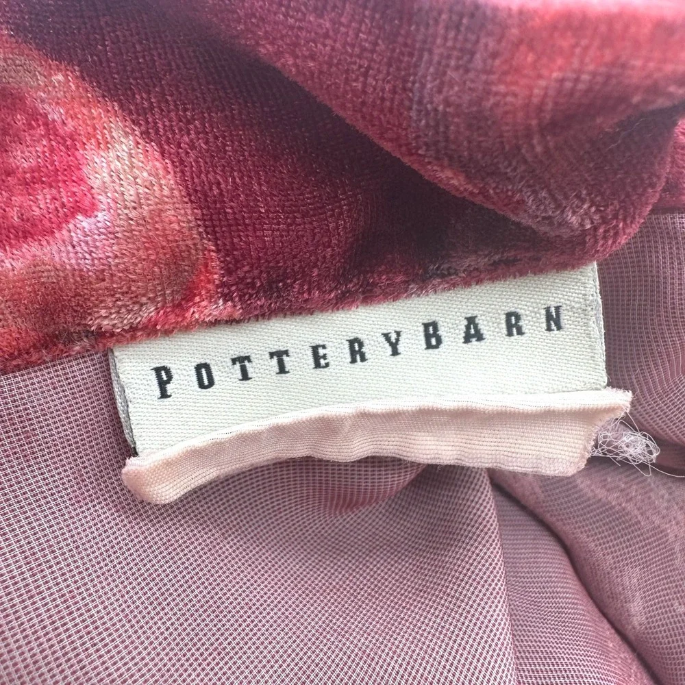 Pottery Barn Burgundy Red Floral Velvet Pillow Standard Sham Rose Print Button